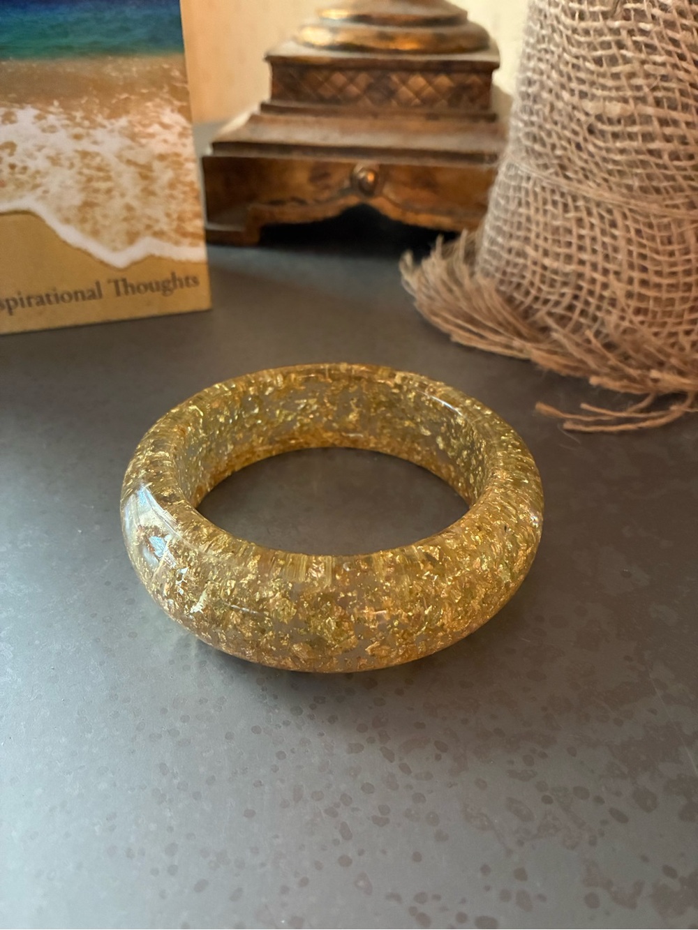 Chico's NEW NEVER WORN, Chunky GOLD flecked resin translucent bangle bracelet.